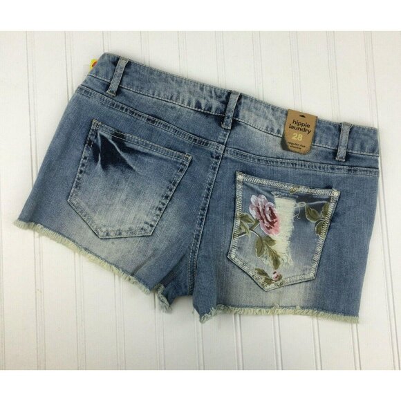 hippie laundry Pants - NEW Hippie Laundry Floral Frayed Hem Denim Shorts Womens 28